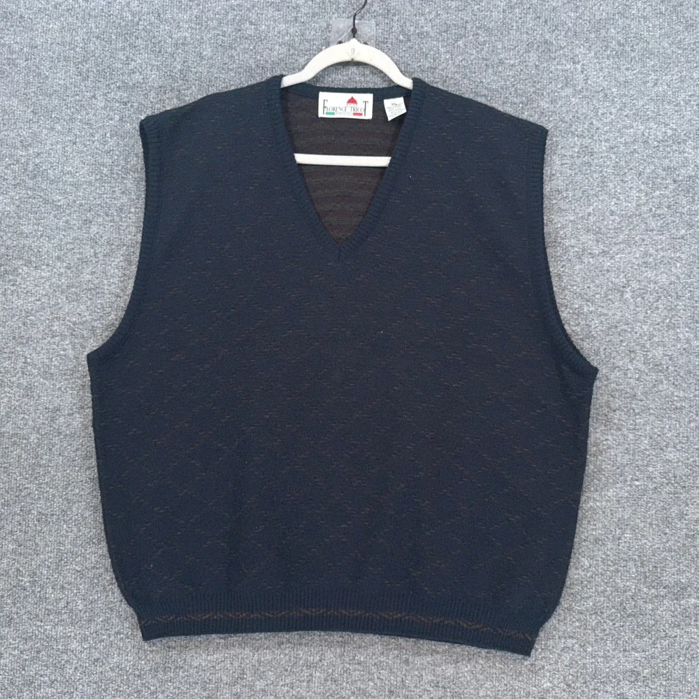 Florence Tricot Sweater Vest Mens XL Navy Blue Diamond Knit Wool Blend Italy